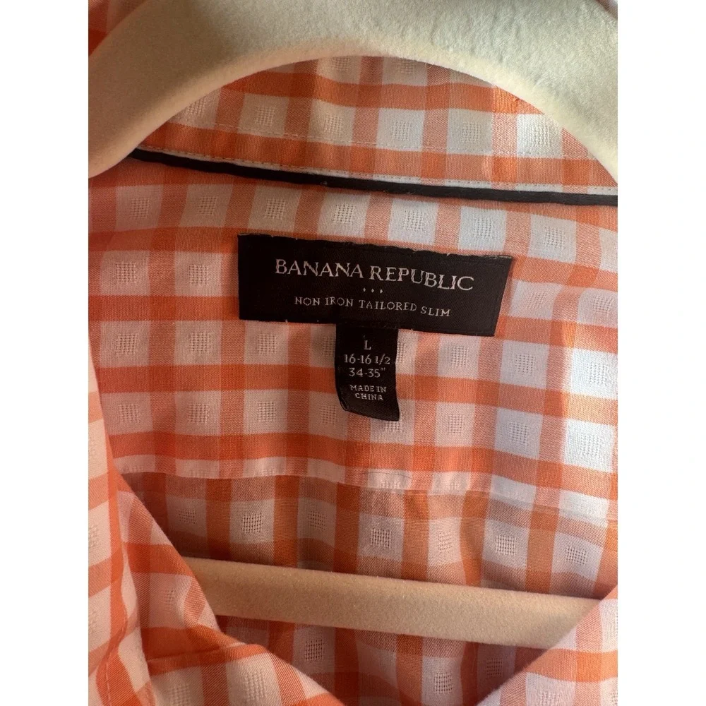 Banana Republic Vintage Orange Gingham Men's Slim Non Iron 16-16 I/2 34-35 Shirt
